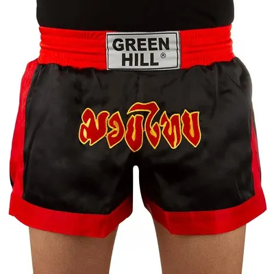 شلوارک کیک بوکس ساتن Green Hill BYT | مشکی/قرمز